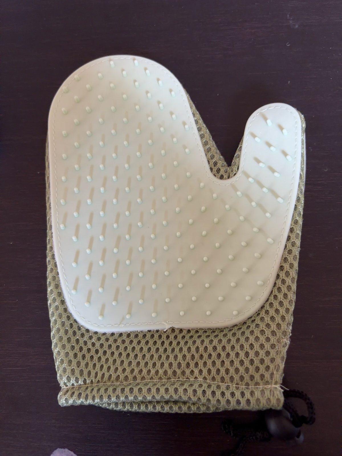 Bath and Grooming Glove in Sage, silicone palm with mesh back